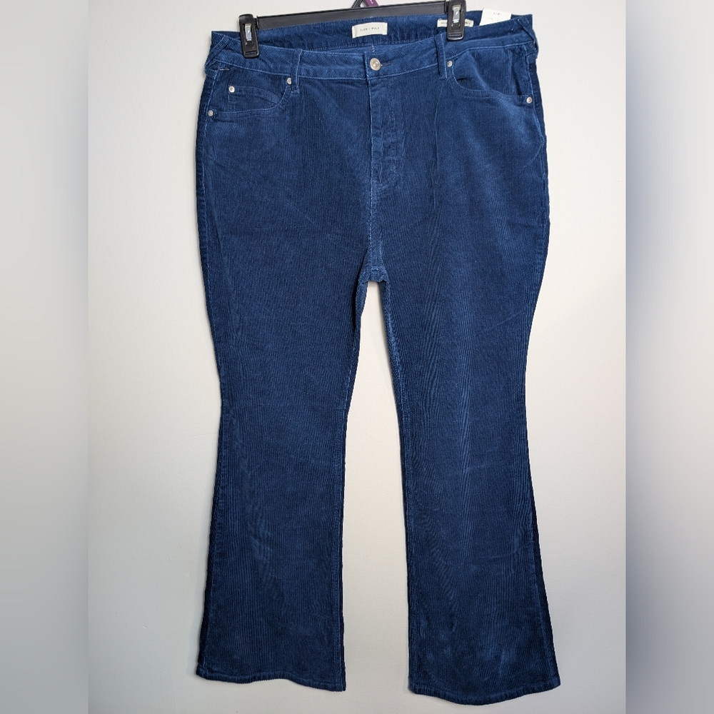 Cleo + Wolf Corduroy Pants High Rise Blue Boot Cut Wide Flare Leg 70s Sz 18